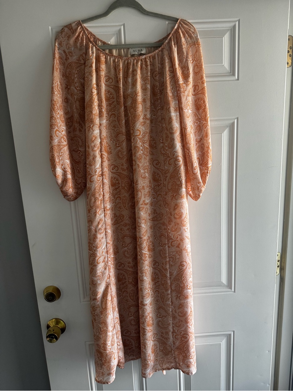 Aura Peach Paisley Midi Dress